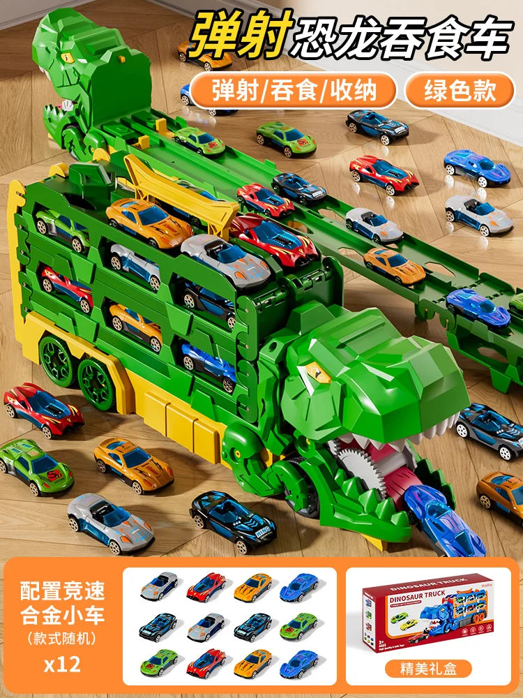 Dinosaur Swallowing Car, Foldable Ejector Sliding Track, Storage Alloy Car, Children's Educational Toy Car