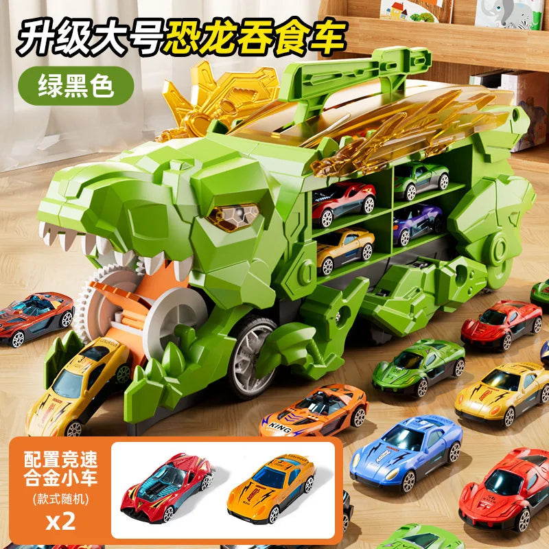 Dinosaur Swallowing Car, Foldable Ejector Sliding Track, Storage Alloy Car, Children's Educational Toy Car
