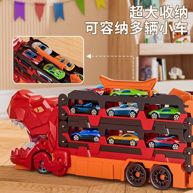 Dinosaur Swallowing Car, Foldable Ejector Sliding Track, Storage Alloy Car, Children's Educational Toy Car