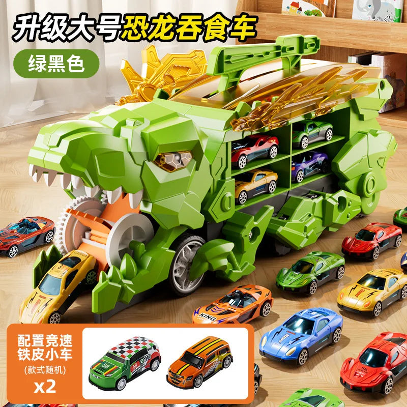 Dinosaur Swallowing Car, Foldable Ejector Sliding Track, Storage Alloy Car, Children's Educational Toy Car