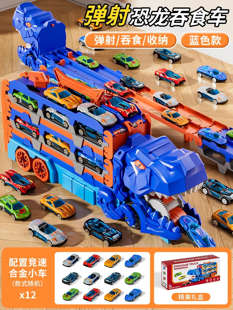Dinosaur Swallowing Car, Foldable Ejector Sliding Track, Storage Alloy Car, Children's Educational Toy Car