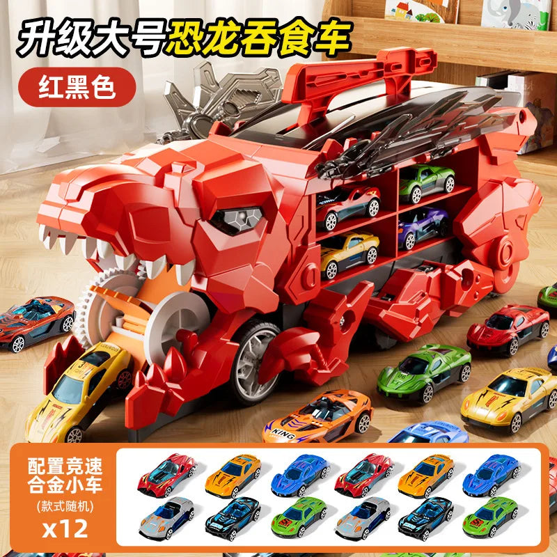 Dinosaur Swallowing Car, Foldable Ejector Sliding Track, Storage Alloy Car, Children's Educational Toy Car