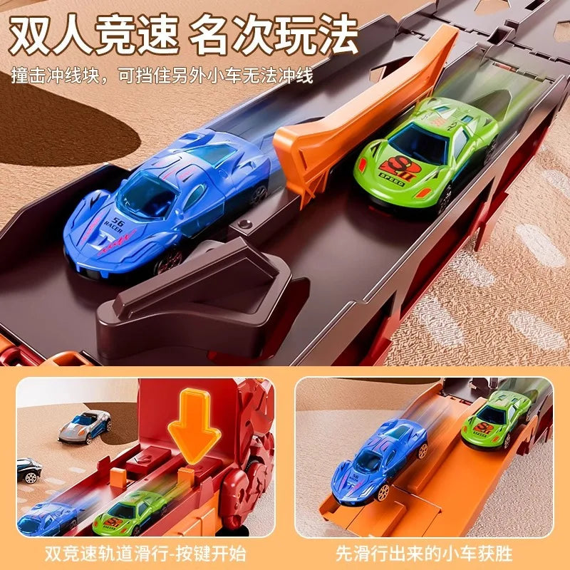 Dinosaur Swallowing Car, Foldable Ejector Sliding Track, Storage Alloy Car, Children's Educational Toy Car