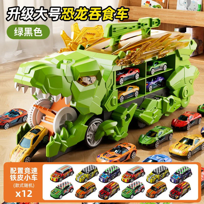 Dinosaur Swallowing Car, Foldable Ejector Sliding Track, Storage Alloy Car, Children's Educational Toy Car