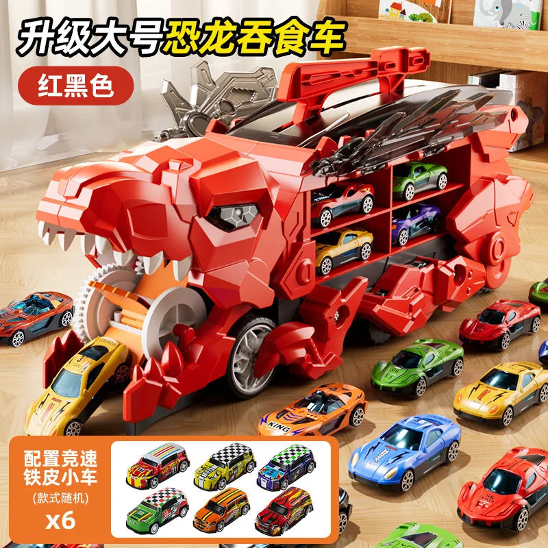 Dinosaur Swallowing Car, Foldable Ejector Sliding Track, Storage Alloy Car, Children's Educational Toy Car
