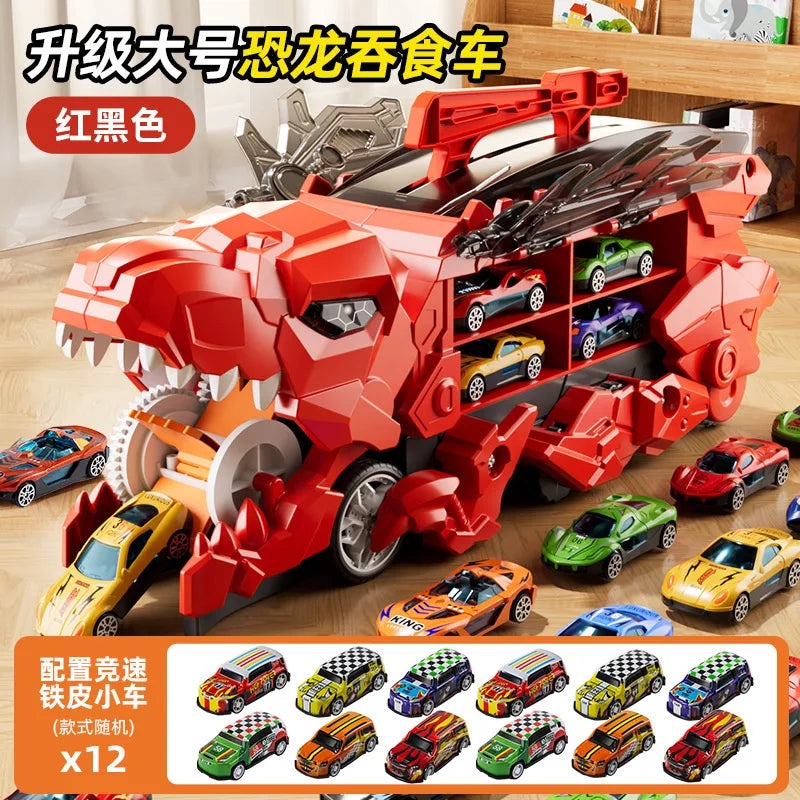 Dinosaur Swallowing Car, Foldable Ejector Sliding Track, Storage Alloy Car, Children's Educational Toy Car