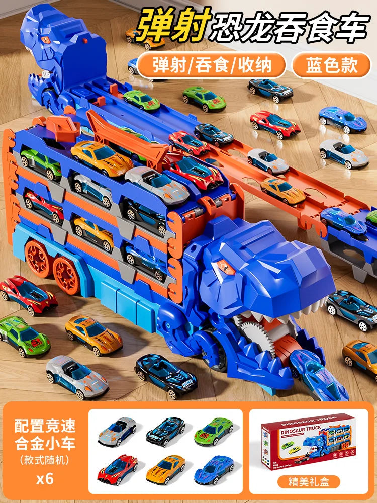 Dinosaur Swallowing Car, Foldable Ejector Sliding Track, Storage Alloy Car, Children's Educational Toy Car