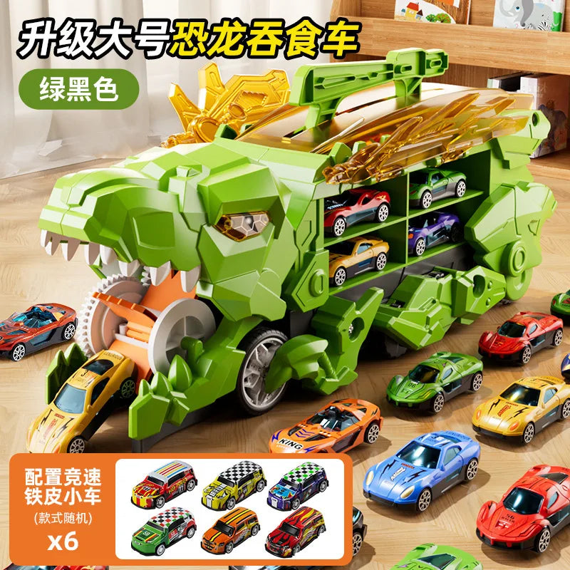 Dinosaur Swallowing Car, Foldable Ejector Sliding Track, Storage Alloy Car, Children's Educational Toy Car
