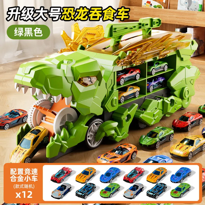 Dinosaur Swallowing Car, Foldable Ejector Sliding Track, Storage Alloy Car, Children's Educational Toy Car