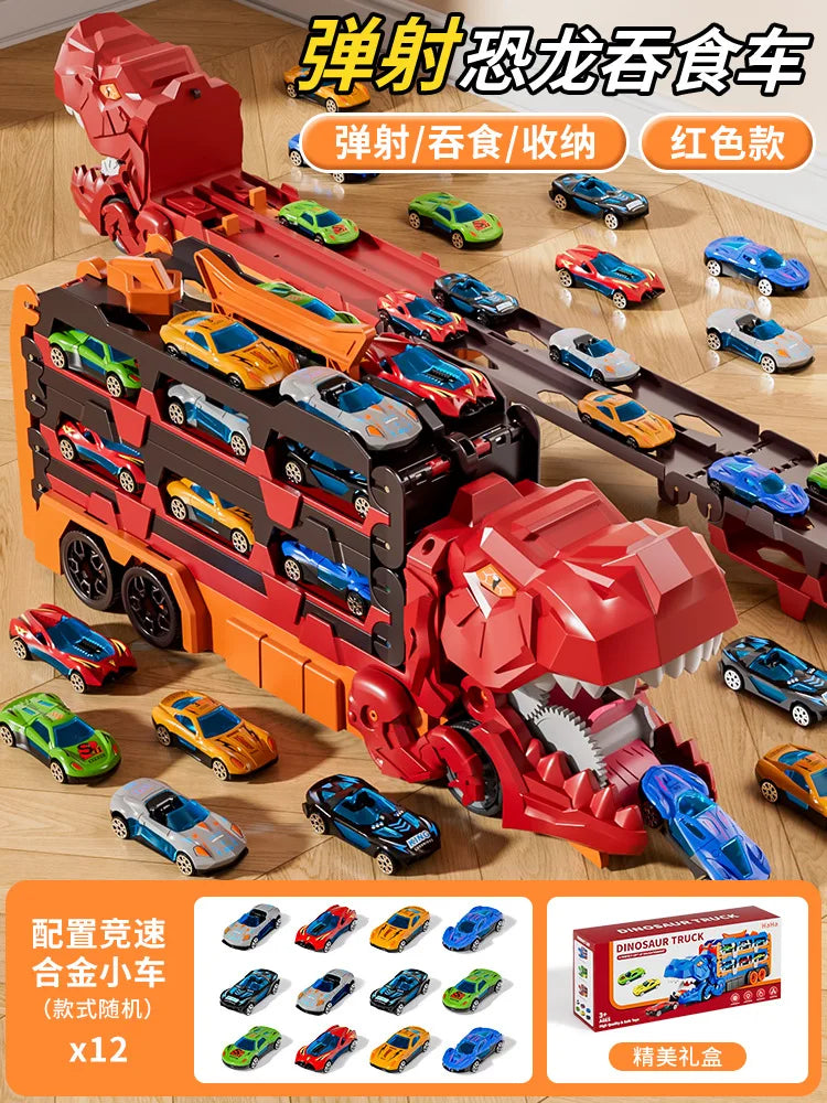 Dinosaur Swallowing Car, Foldable Ejector Sliding Track, Storage Alloy Car, Children's Educational Toy Car