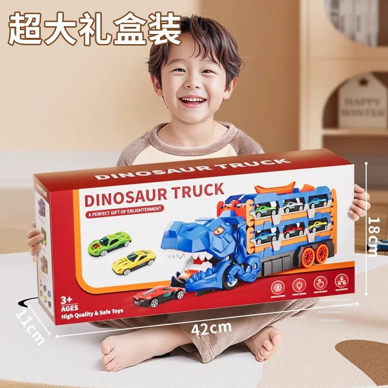 Dinosaur Swallowing Car, Foldable Ejector Sliding Track, Storage Alloy Car, Children's Educational Toy Car