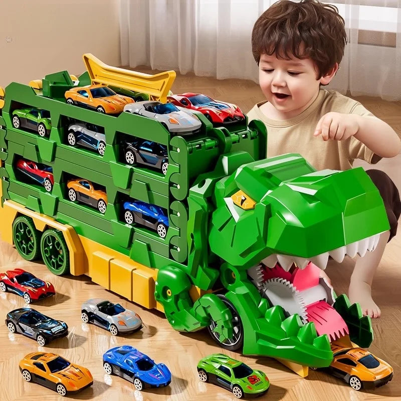 Dinosaur Swallowing Car, Foldable Ejector Sliding Track, Storage Alloy Car, Children's Educational Toy Car