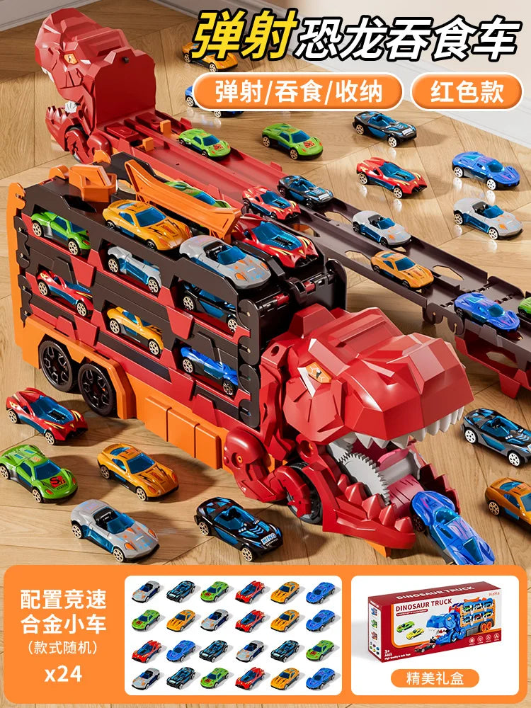 Dinosaur Swallowing Car, Foldable Ejector Sliding Track, Storage Alloy Car, Children's Educational Toy Car