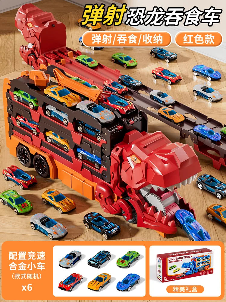 Dinosaur Swallowing Car, Foldable Ejector Sliding Track, Storage Alloy Car, Children's Educational Toy Car