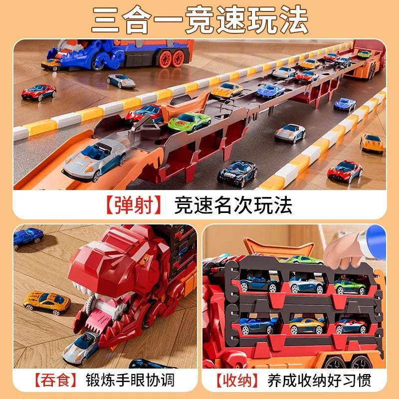 Dinosaur Swallowing Car, Foldable Ejector Sliding Track, Storage Alloy Car, Children's Educational Toy Car