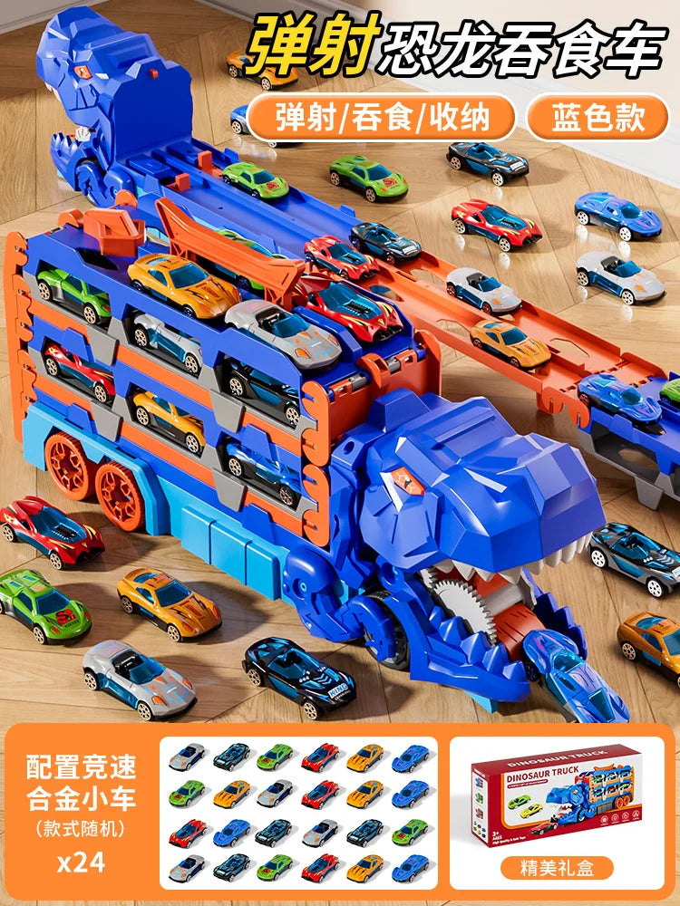 Dinosaur Swallowing Car, Foldable Ejector Sliding Track, Storage Alloy Car, Children's Educational Toy Car