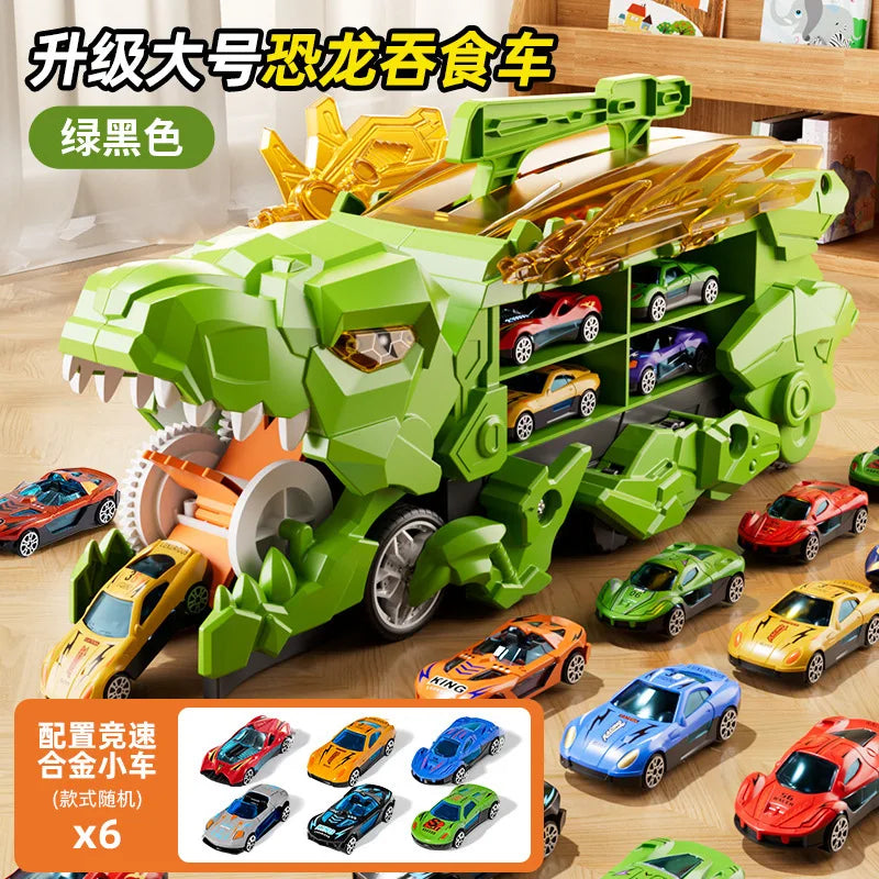 Dinosaur Swallowing Car, Foldable Ejector Sliding Track, Storage Alloy Car, Children's Educational Toy Car