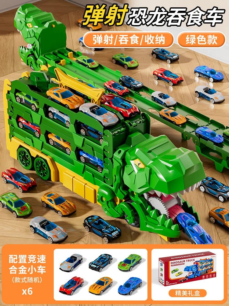 Dinosaur Swallowing Car, Foldable Ejector Sliding Track, Storage Alloy Car, Children's Educational Toy Car