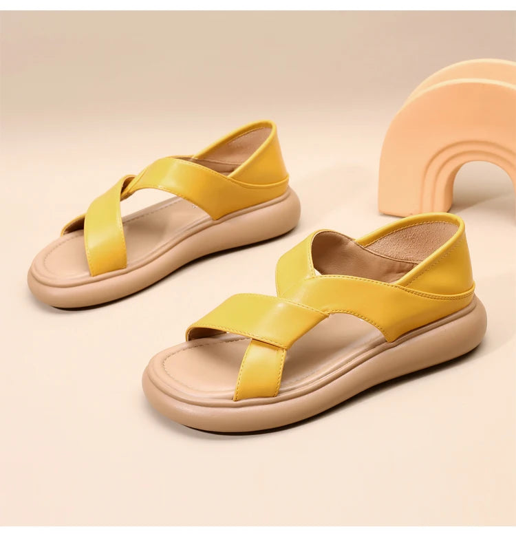 Genuine Leather Roman Beach Sandals Women's Summer Outdoor Flat Soft Bottom Fashion Two-Way Slippers Breathable Hollow out