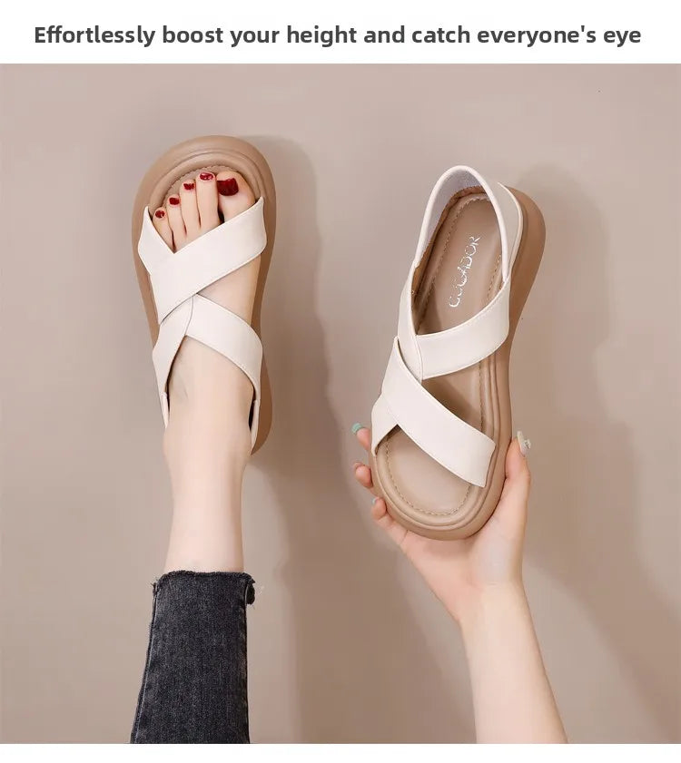 Genuine Leather Roman Beach Sandals Women's Summer Outdoor Flat Soft Bottom Fashion Two-Way Slippers Breathable Hollow out