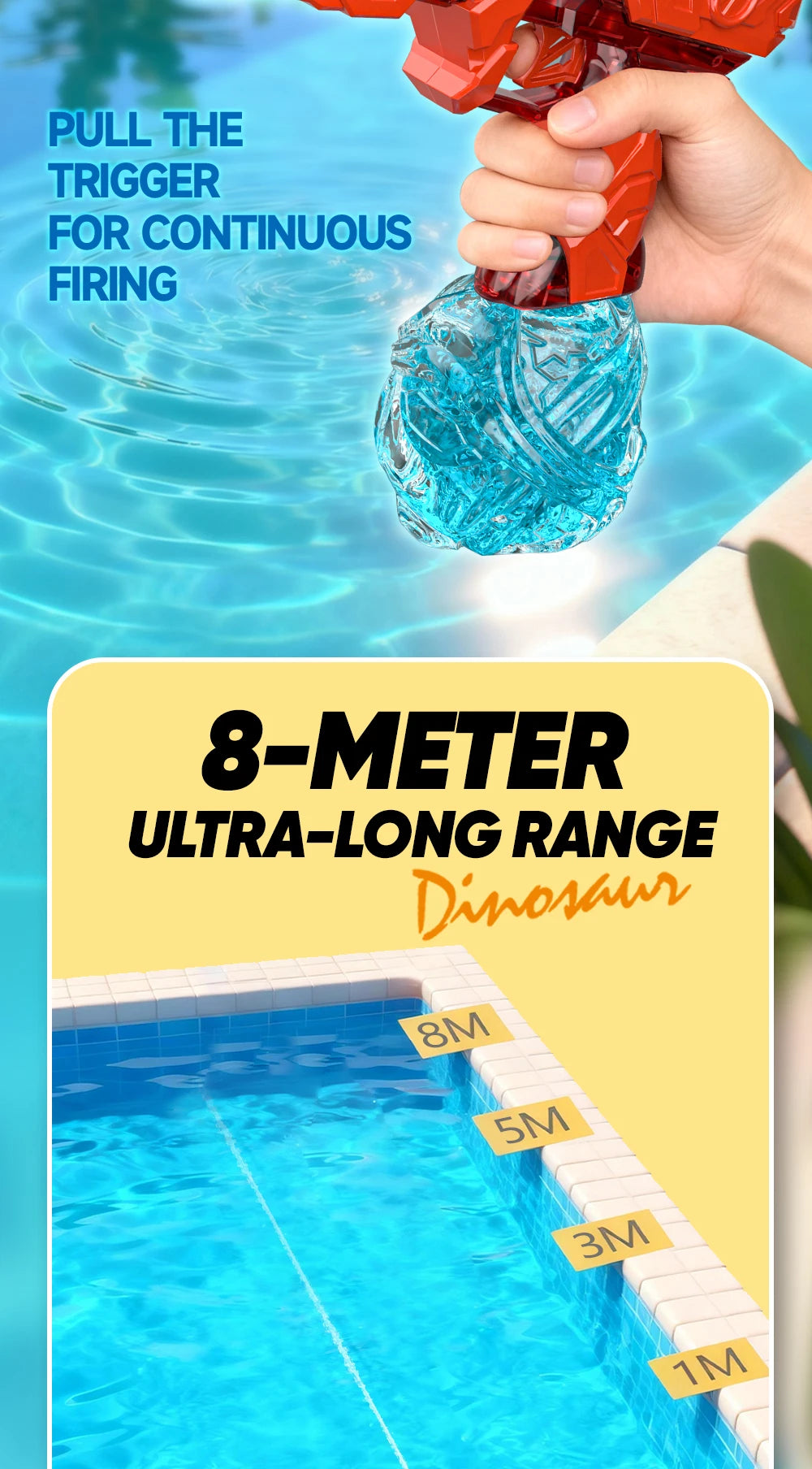 Electric Dinosaur Water Gun With LED Light Up Continuous Shooting Up to 8M Range Summer Pool Beach Toy for Kids Boys Girls