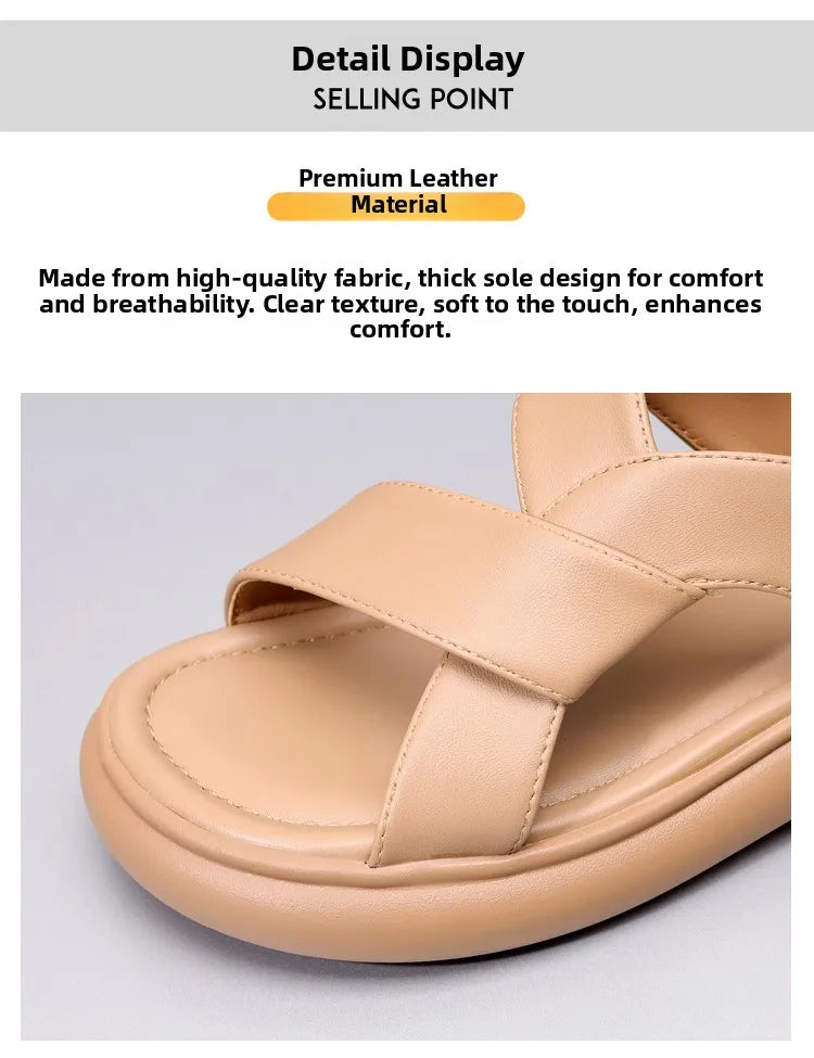 Genuine Leather Roman Beach Sandals Women's Summer Outdoor Flat Soft Bottom Fashion Two-Way Slippers Breathable Hollow out
